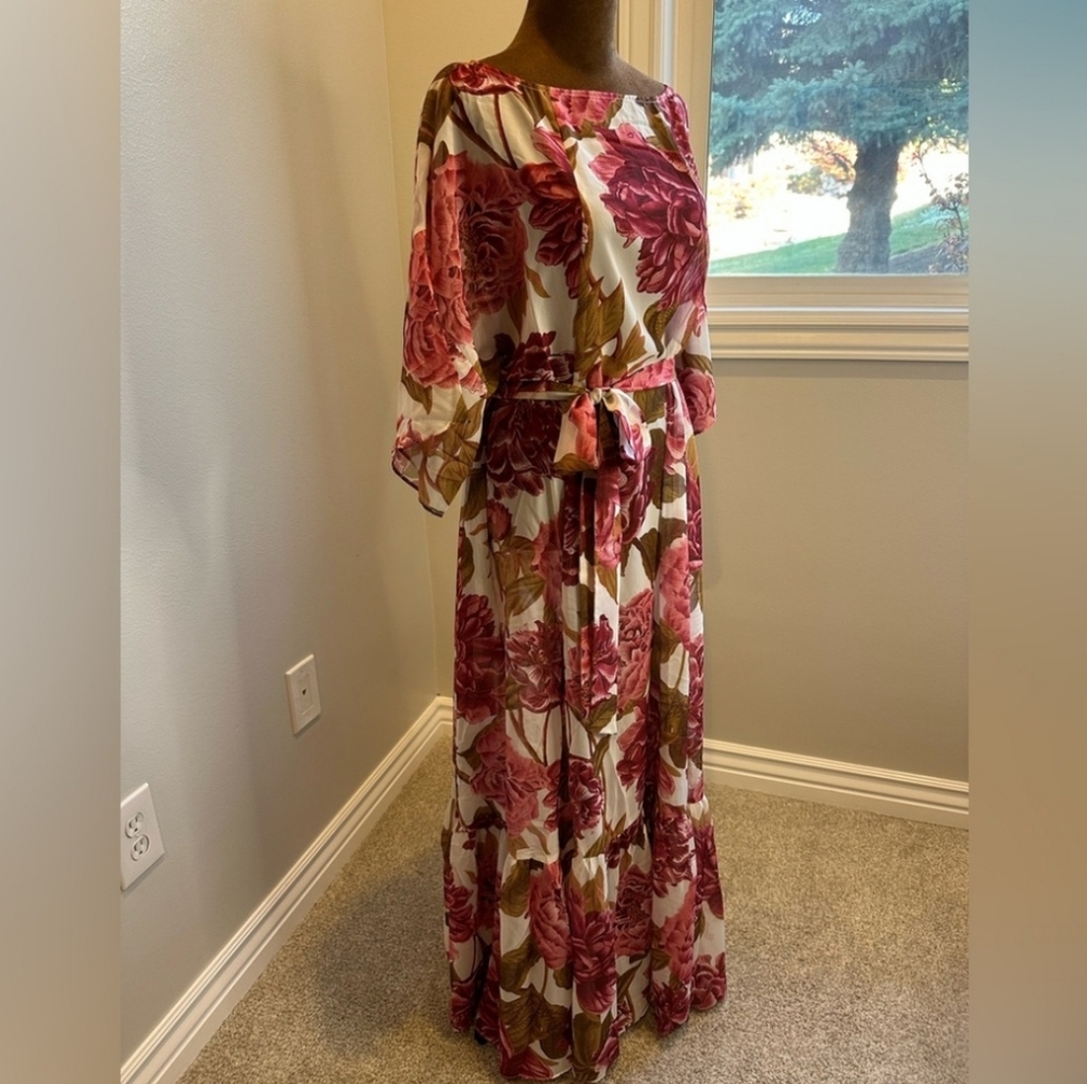 JOYFOLIE SEVERINE DRESS IN SHEER BOUGAINVILLE A FLORAL - Picture 7 of 12